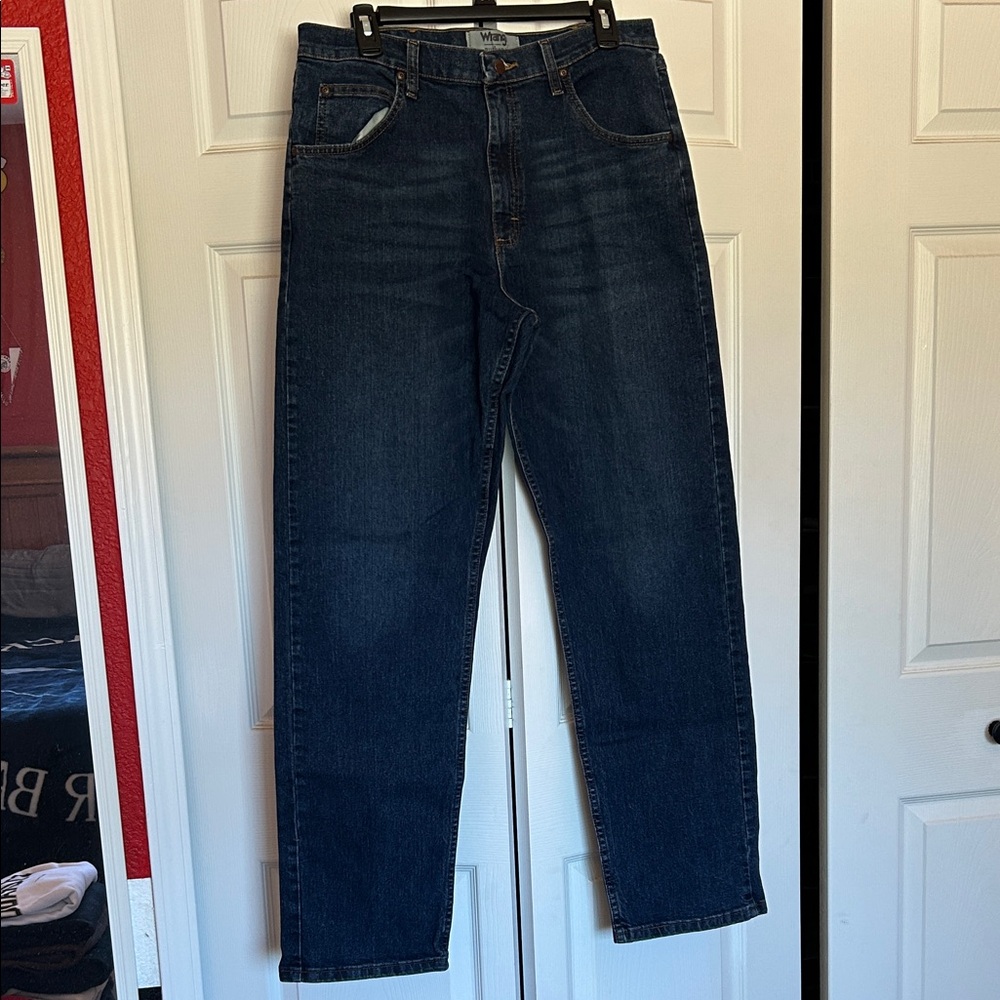 Men’s Wrangler Relaxed Straight Leg Dark Blue Jeans - 34x34
